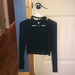 Cropped Long Sleeve Top with Attached Choker